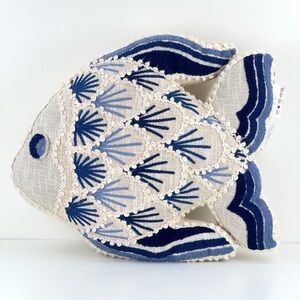 Sigrid Olsen Home Blue White Coastal Fish Shape Beach Theme Pillow